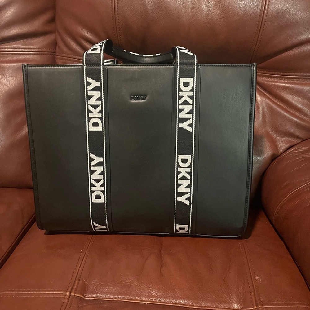 DKNY Black Men's Briefcase with Logo Straps
